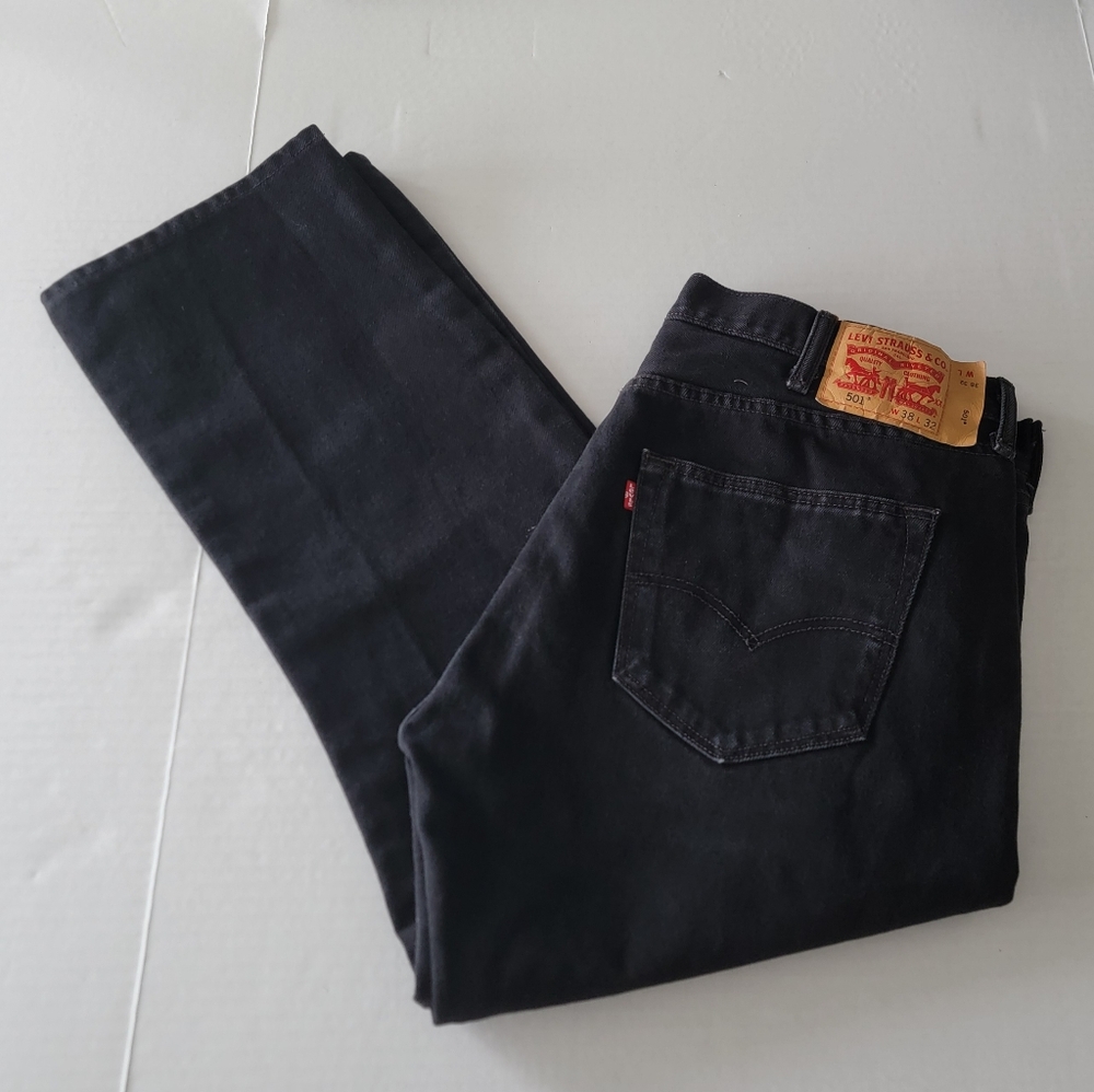 Levi's 501 Original Straight Leg Button  Fly Black Jeans  Size ( 37.5" ×27") - Picture 2 of 15